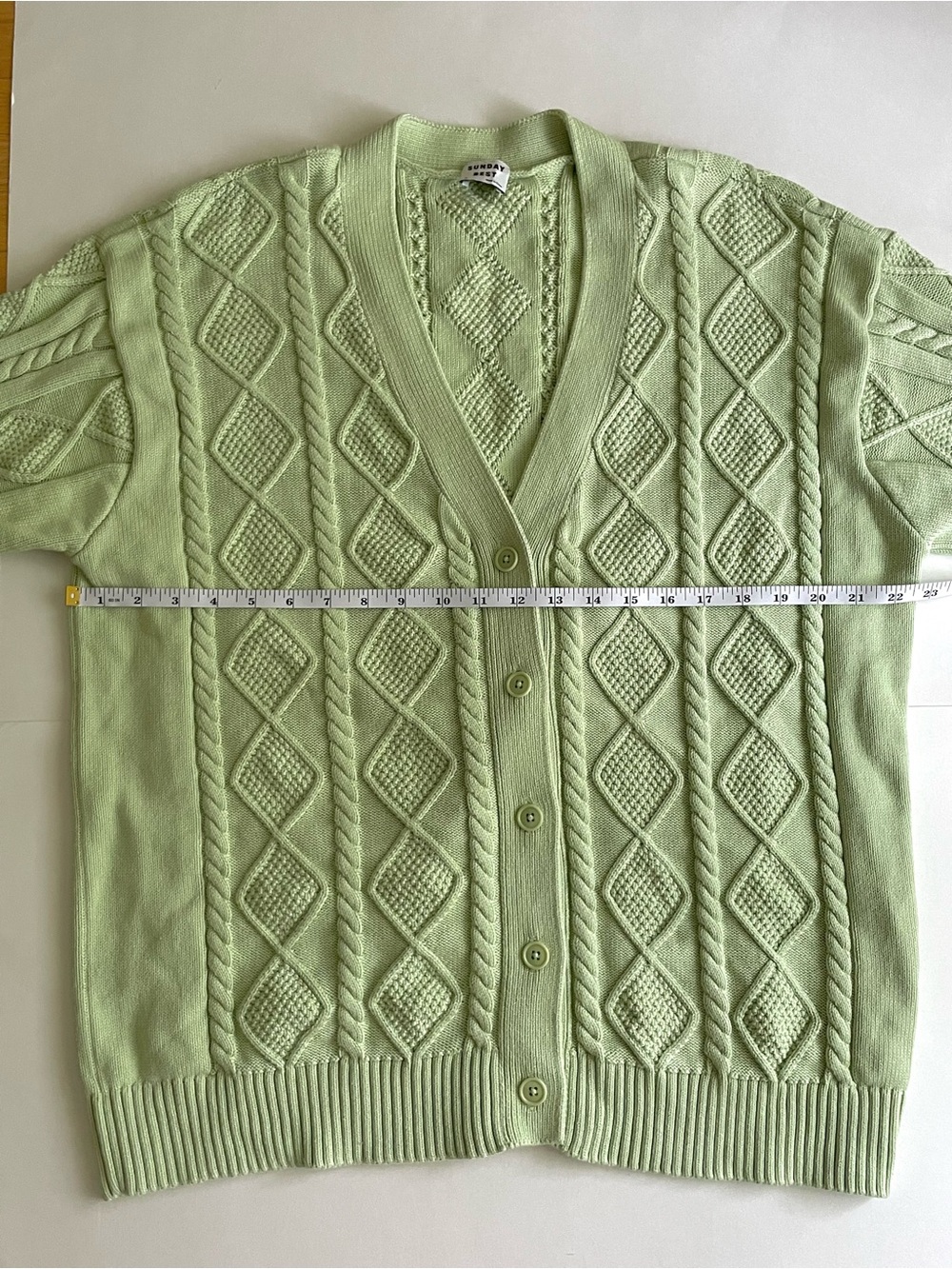 Aritzia Sunday Best Lamora Cable Knit Longline Cardigan in Sagebrush Green - Picture 12 of 14